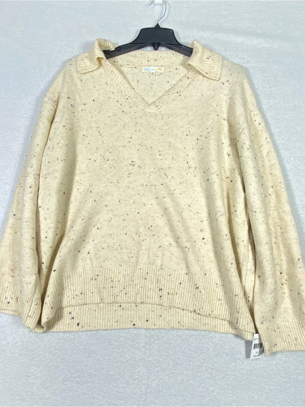 C&C California Johnny Collar Sweater Womens 2X Cream Speckled Oversized Cozy NWT